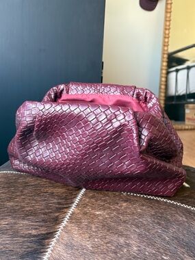 Woven Burgundy Faux Leather Clutch Bag